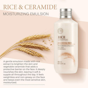 The Face Shop Rice&Ceramide Moisturizing Emulsion With Rice Extracts|Light Weight Emulsion|Locks Moisture For 12 Hours,For Soft And Glowing Skin |Korean Beauty Products For All Skin,150Ml,Liquid